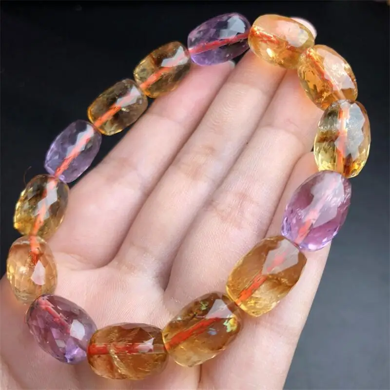 Natural Ametrine Facet Bucket Bead Bracelet Charms Handmade High Quality Crystal Healing Fashion Jewelry Gift 1PCS