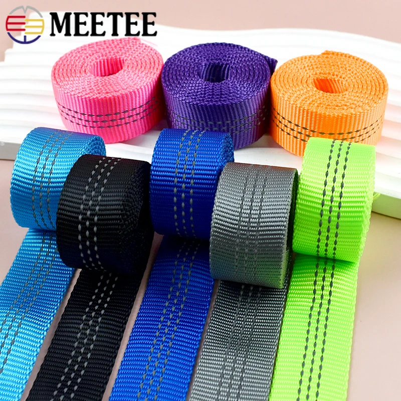 

2-10M 25mm Tarp Webbing Strap Double-layer Ribbon Band Bag Straps Pet Collar Reflective Safety Belt Sling DIY Sewing Accessories