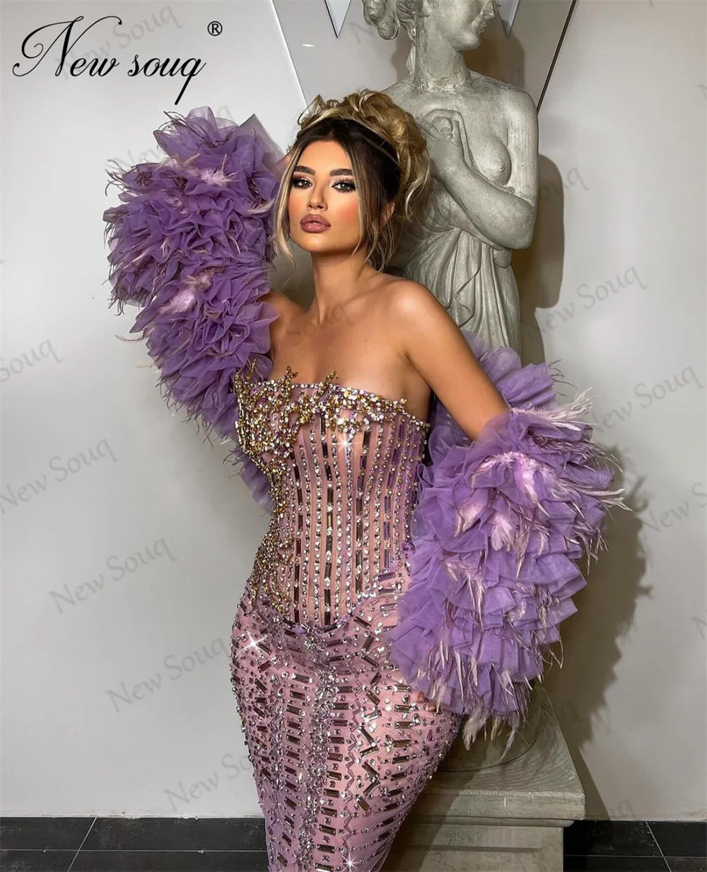 Saudi Arabia Purple Beaded Crystals Party Dresses 2024 Newest Dubai Mermaid Evening Gowns Vestidos Birthday Engagement Dress