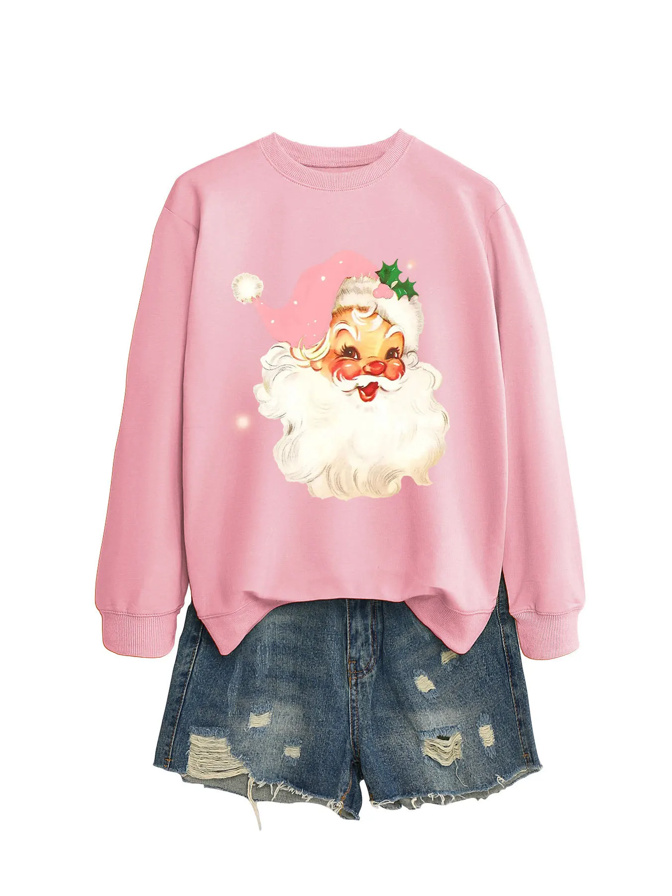 Santa Claus Printed Sportswear for Women Soft Warm Hooded Sweatshirt Winter Autumn Pullover Casual Round Neck Women's Clothing