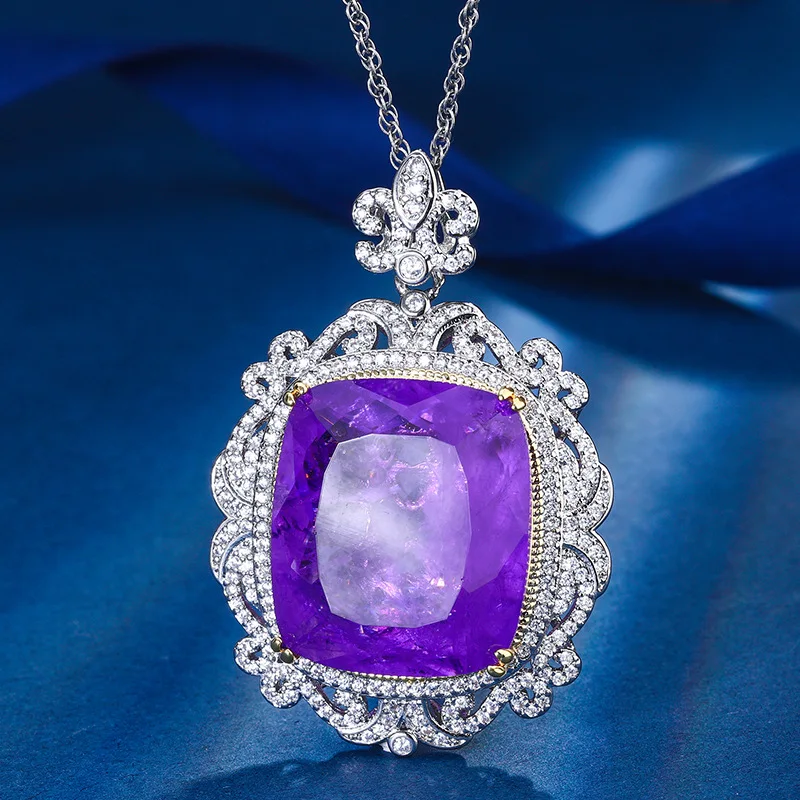 New Gold-Plated Jewelry European and American Style Gemstone Square 20*23 Pendant Necklace