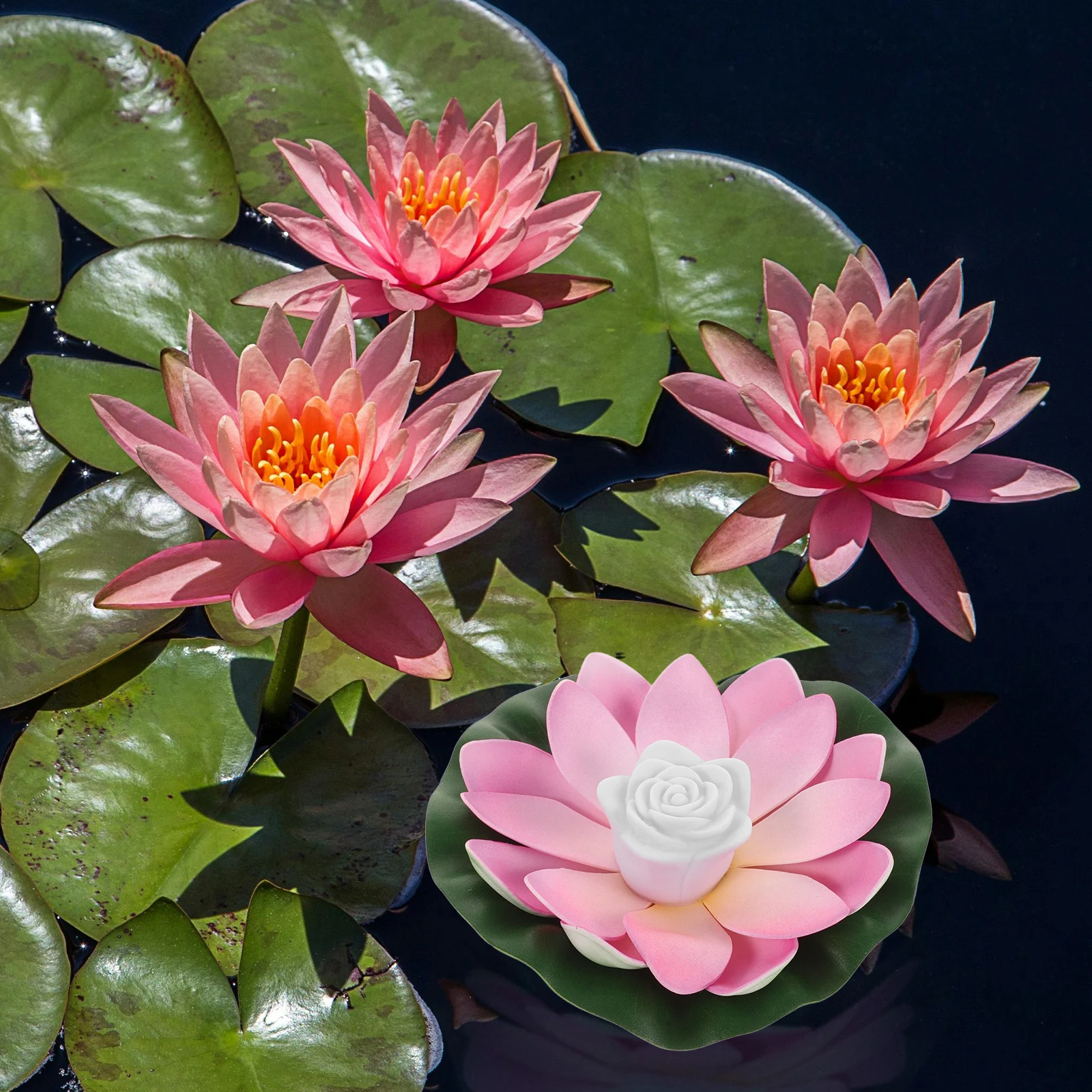 

3pcs Water Floating Lotus Romantic Realistic Design Lucky Pool Pond Decoration Operated Yellow