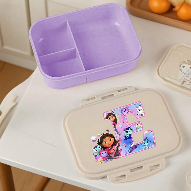 Gabby DollhouseLunch Box Girls Office Picnic Lunch Boxes Anime Letter A-Z Hermetic Food Crisper Single Layer Capacity Kids Gift
