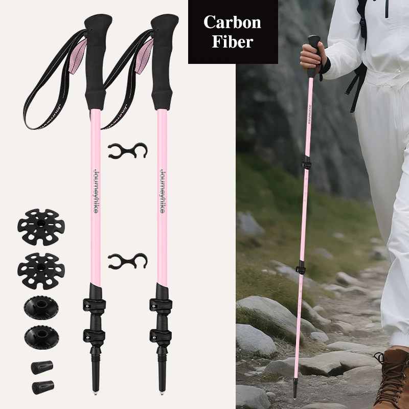 

Pink Carbon Fiber Hiking Poles Ultralight Adjustable Length Unisex for Outdoor Camping Mountain Climbing