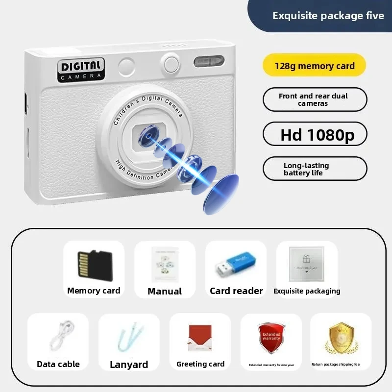 

4K/50MP Dual Lens Student Retro Digital Camcorder HD Intelligent Anti-shake Portable Travel Card Machine Selfie Multi Filter CCD