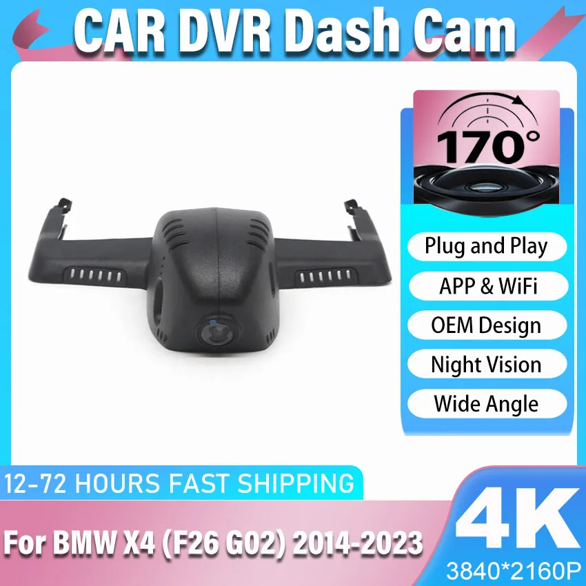Für BMW X4 (F26 G02) 2014-2025 Vordere und Hintere 4K 2160P Dashcam für Auto-Kamerarekorder Dashcam WIFI Auto-DVR Aufnahmegeräte