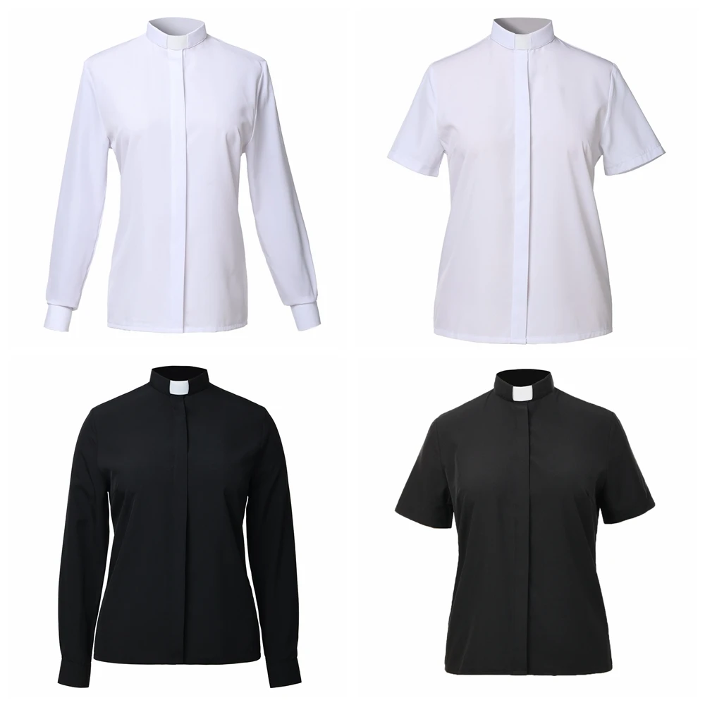 Uniforme para Mulher Sacerdote Camisa, Traje Pastor, Tab Clero, Colarinho, Igreja Católica, Pastor