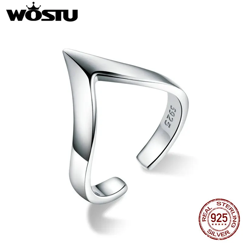 WOSTU Real 925 Sterling Silver V Shape Gold Color Ring For Women Adjustable Rings Wedding Engagement Jewelry Gift CQR470