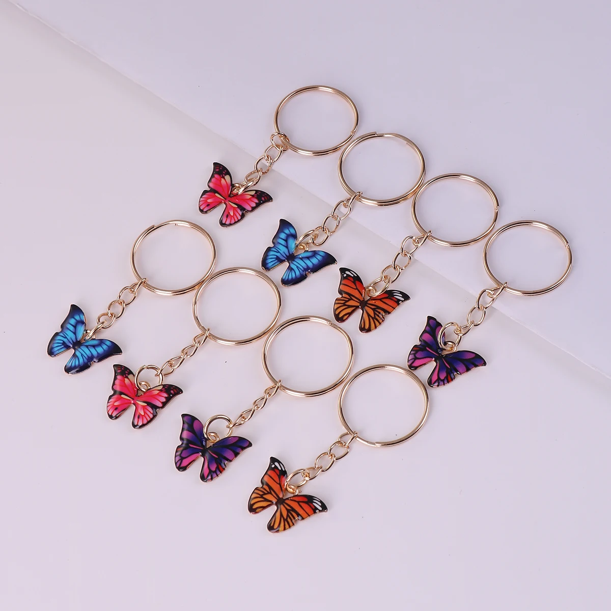 8pcs Metal Butterflies Keyring Mini Cute Keychain For Classroom Prizes Birthday Party Favors Gift purse Bag Backpack Accessories