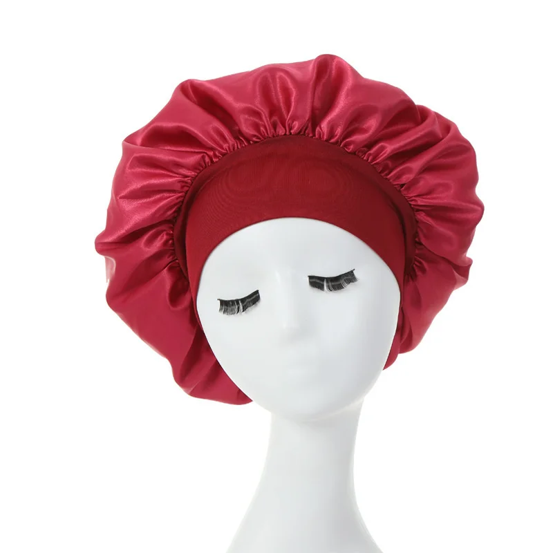 Women Night Sleep Hair Caps Silky Bonnet Satin Double Layer Adjust Head Cover Hat for Curly Springy Hair Styling Accessories