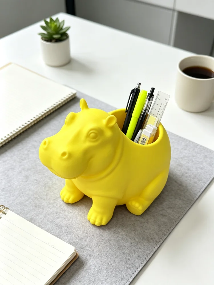 Stationery And Office Supply Stores - Portalápices con forma de hipopótamo amarillo,