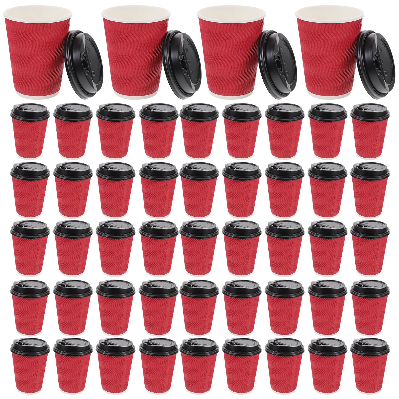 

50 Pcs Cups with Lids Ripple Insulation Hot Cold Resistant Takeaway Cups Takeaway Paper Paper Disposable Tableware Tableware