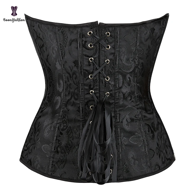 2023 New Side Zip Push Up Corset Top Jacquard Lace Bond Gothic Vintage Corselet Overbust Korsett Women With T String Plus Size