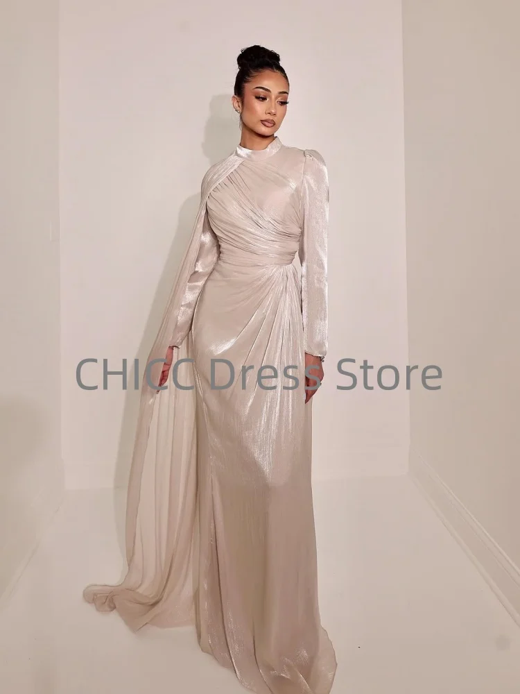 Vestidos de Noche lujosos para mujeres musulmanas, capa de manga larga, vestido de fiesta de cuello alto, vestido de fiesta de sirena, batas de fiesta personalizadas