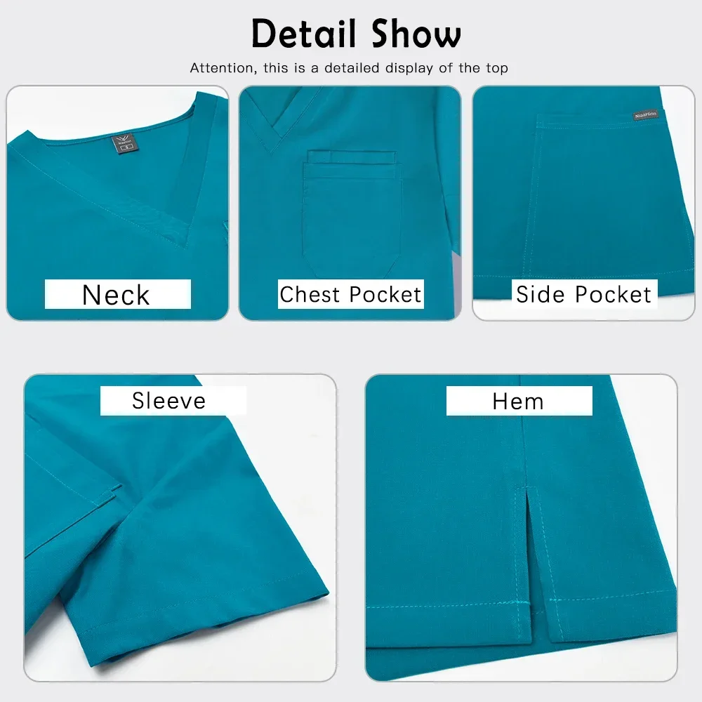 New Medical Nurse Uniforms Elatic V-neck Top Jogger Pants Woman Man Scrub Set Dental Vet Surgical Uniform Clinic Doctor Workwear