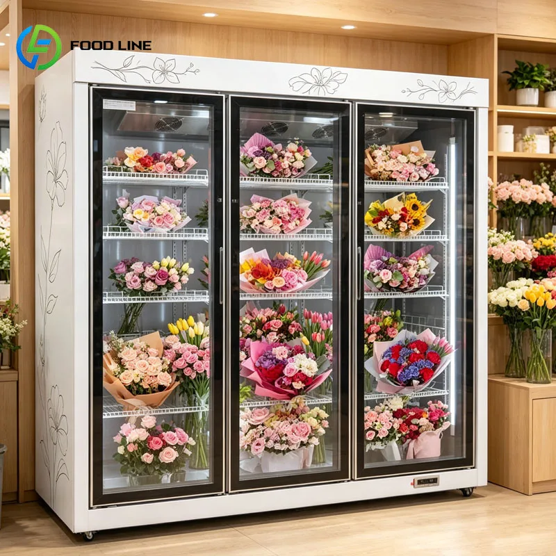LED Flower Display Cabinet Glass Door Refrigerated Floral Showcase Fridge Cooler for Flower Shop Supermarket Retail Customized