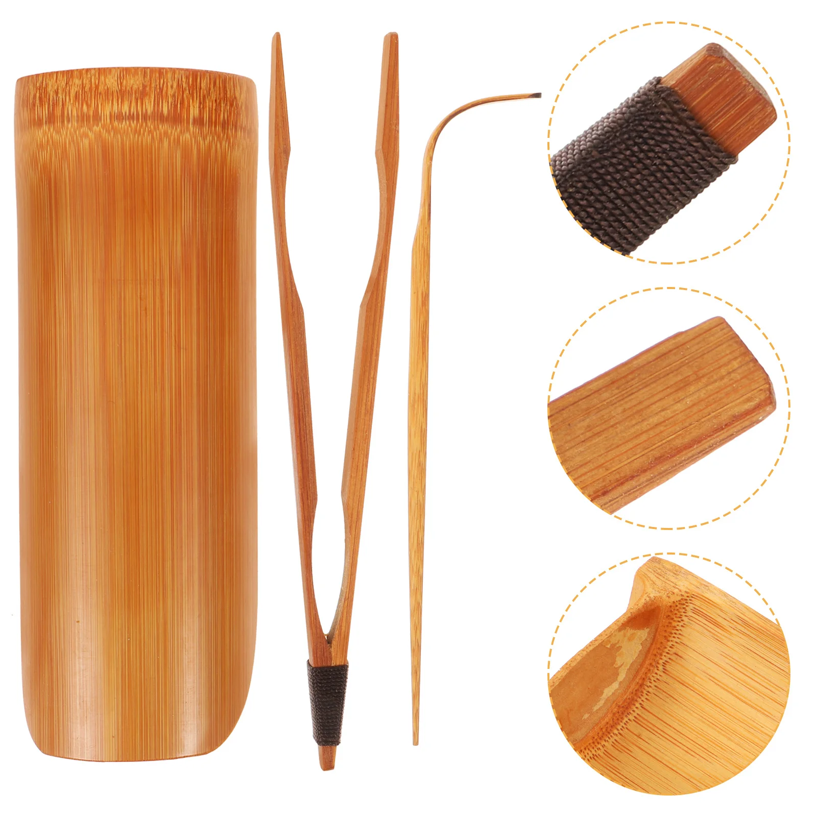 

3Pcs Polished Tea Set Three Piece Complete Bamboo Tea Making Set Includes Scoop Tongs Holder for Teahouse Party Use