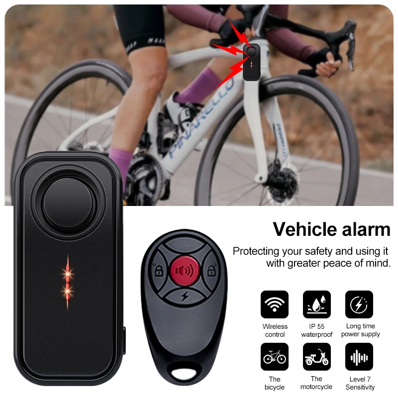 Bicycle Alarm Wireless Remote Control Vibration Detector Waterproof Alarm 113dB Anti-Theft Motorcycle Home Security Protection