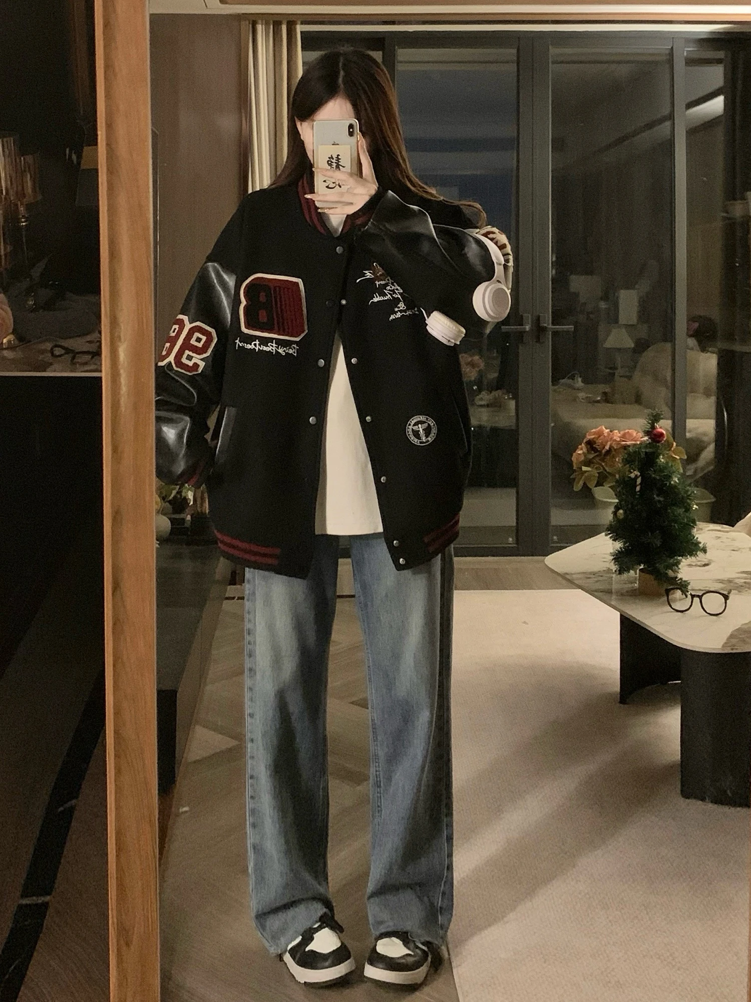 

Baseball Jackets Girls Red Womens Spring Autumn Simple Mid-Length Fur-Collar Minimalist Casual Slim-Fitting Comfortable Oversize