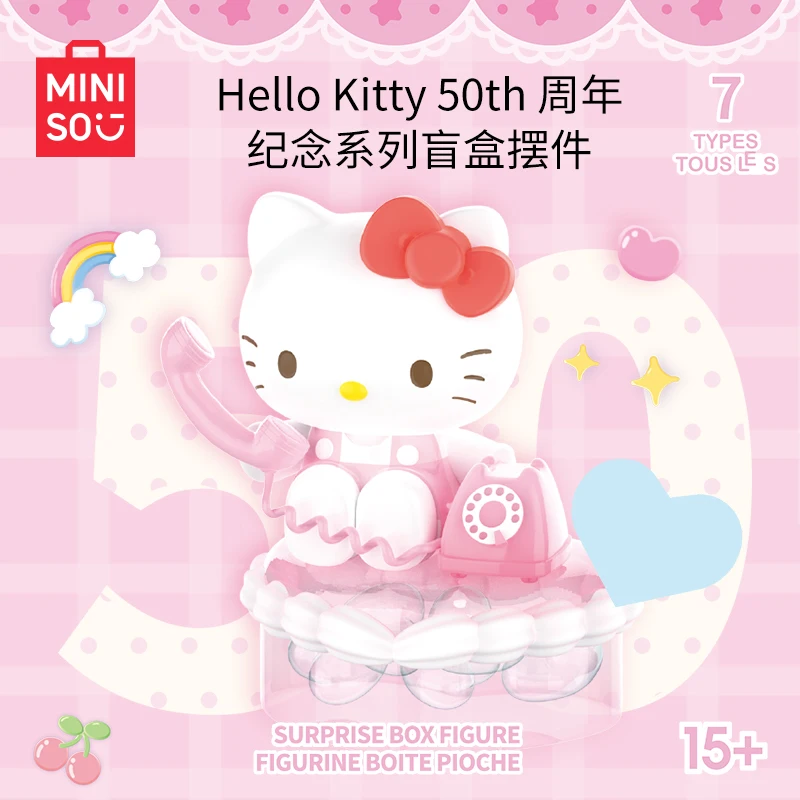 Miniso Hello Kitty 50th Anniversary Series Cinnamoroll  Melody Pochacco Kuromi Pom Pom Purin Girl Heart Desktop Decoration Model