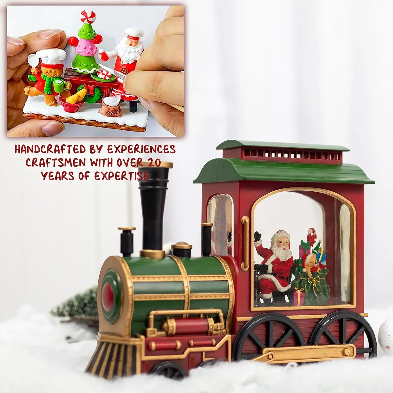 Christmas Train Snow Globe with Music and Lights, Holiday Musical Lantern Decoration, Battery or USB Operated, Auto Timer