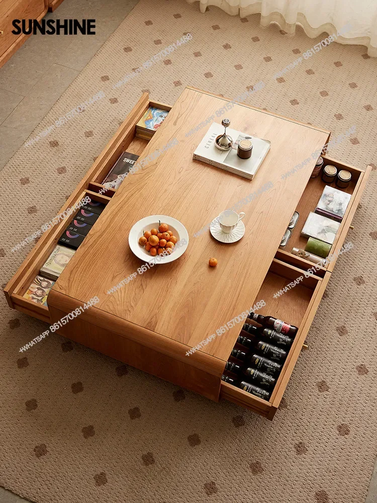 Floor-to-ceiling coffee table Cherry wood tea table Living room all solid wood tea table with drawers