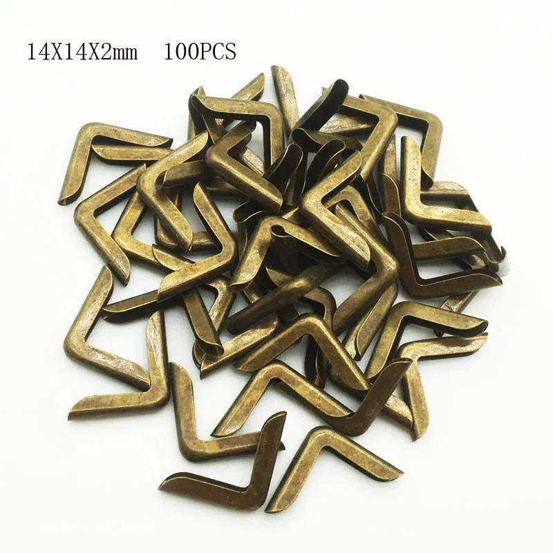 100 teile/los 14x14x2mm Bronze Metall Buche cken für Fotoalben Menüs Ordner DIY Scrap booking Dekor Eck schutz qtg291