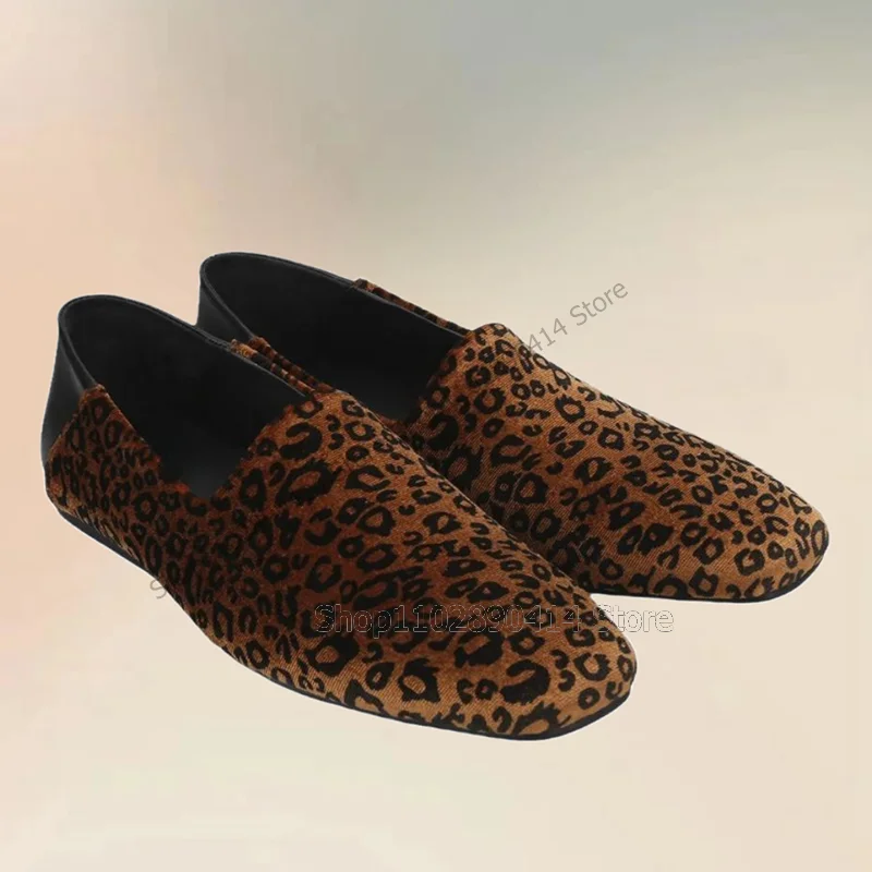 

Leopard Print Patchwork Square Toe Men Loafers Fashion Slip On Men Shoes Luxurious Handmade Party Feast Banquet Men Casual Shoes