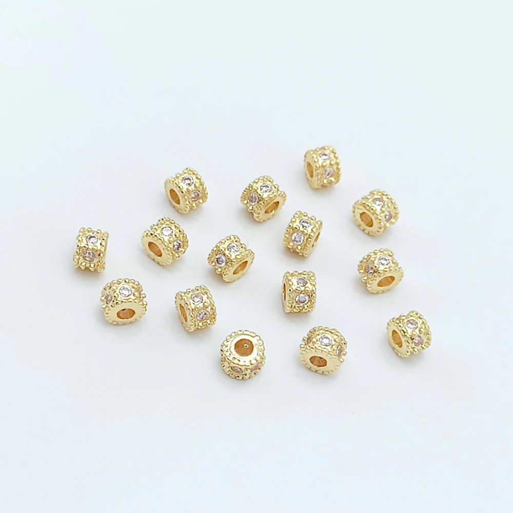 4mm  Brass Coated Gold Zircon Inlay Mini Spacer Beads DIY Fashion Jewelry Making Necklace, Bracelet, Earring Accessory Materials