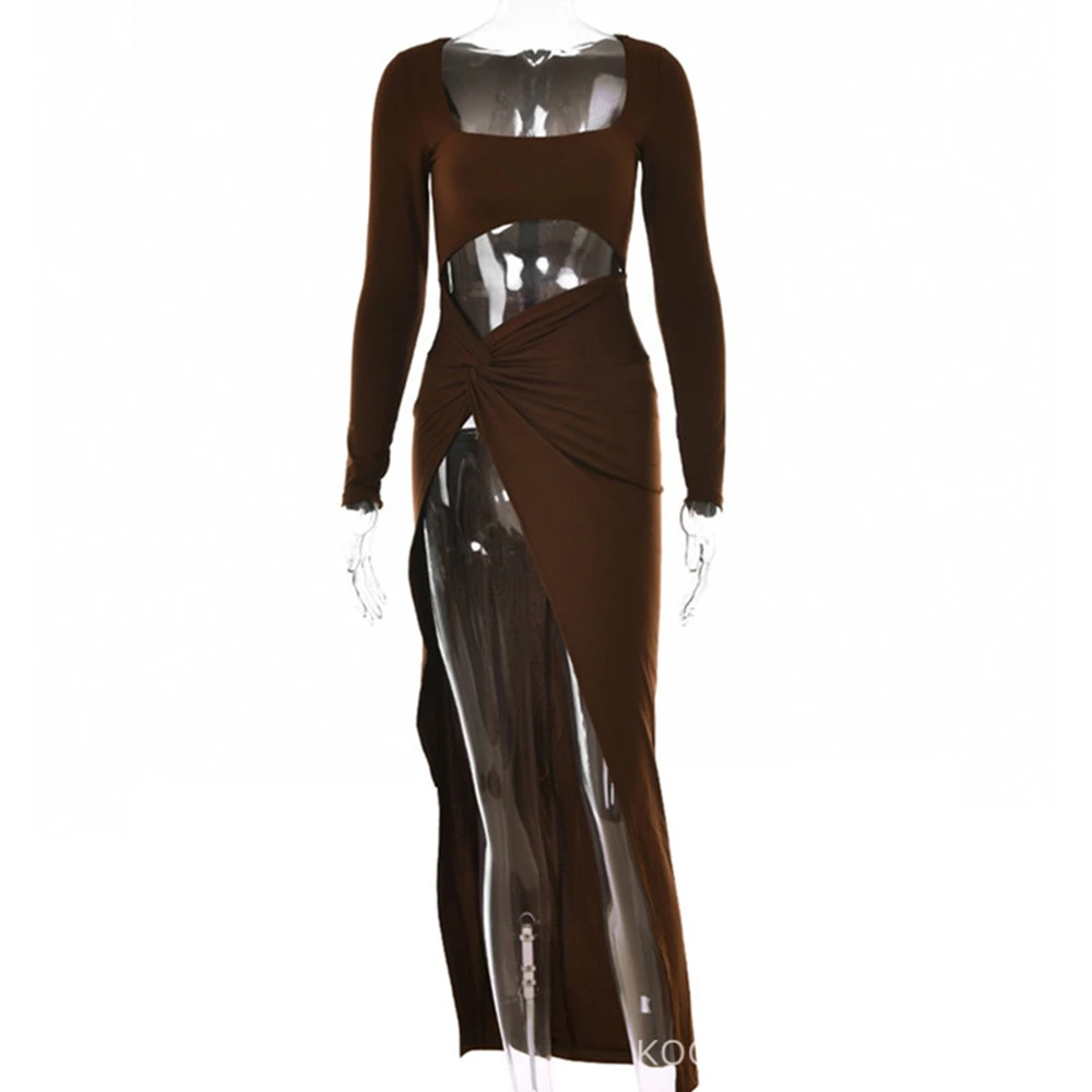 Maternity Photo Shoot Square Neck Hollow Cutout Women\'s Sexy Spice Girl Waistless Pregnant Woman Collar Solid High Slit Dress