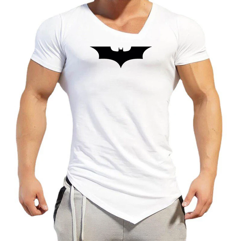 Black Bat Clothing Oblique V-Neck Summer Fashion Mens T Shirt Casual Short Sleeve T Shirt Gym Tshirt Trend Slim Fit Hip-Hop Tops