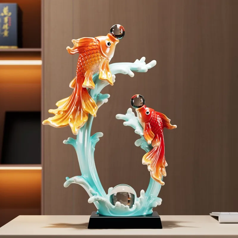 Double Fish Water Play Ornament Statuette Living Room Entrance TV Cabinet Wind And Water Rise,Koi Fish Figurine Decorations,Gift