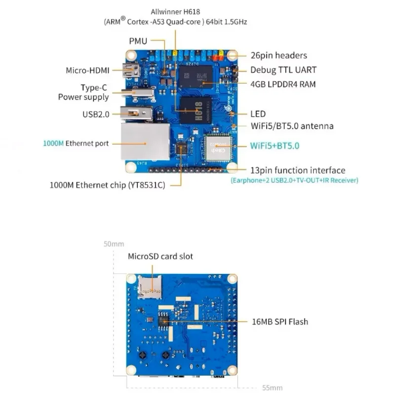 Orange Pi Zero 3 1GB 2GB 3GB 4GB RAM Development Board DDR4 Allwinner H618 WiFi Bluetooth PC Zero3 SBC Single Board Computer