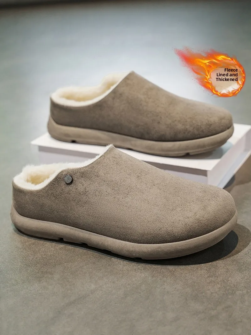 Men's Cotton Slippers Winter Fleece Lined Warm Covered Toe Casual Home Outdoor Wear Large Size  Cotton Shoes