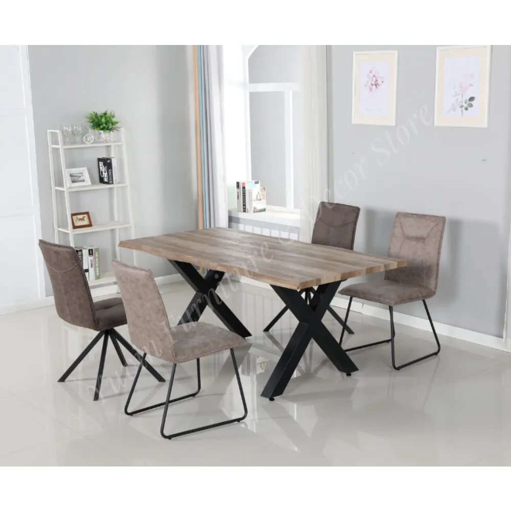 MDF Table Top with 3D Paper Powder Coating Metal Leg 80*80 Thickness 1.2mm Modern Style Rustic Dining Table
