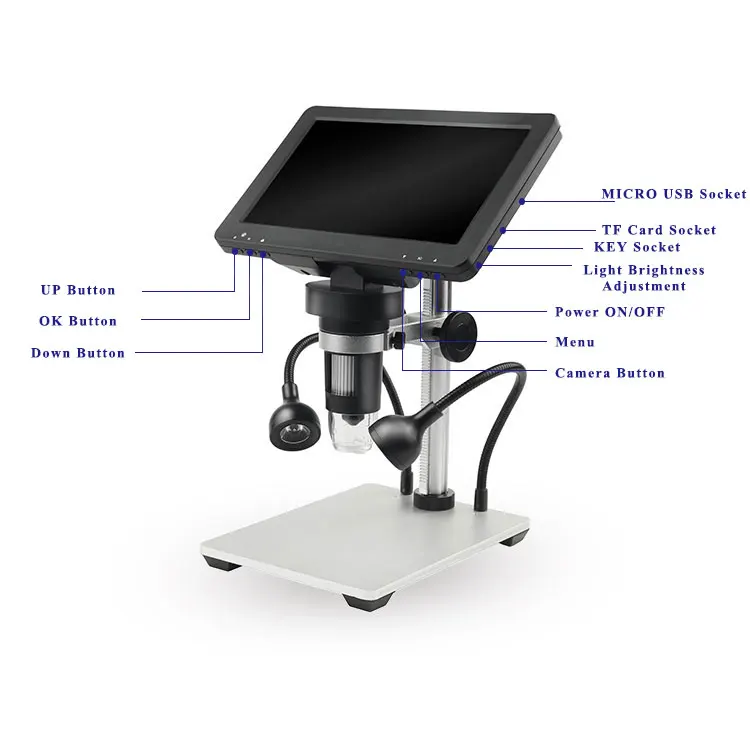 YYHC 7 inch HD LCD screen Digital Microscope with External LED Light Source 1200X video screen microscope