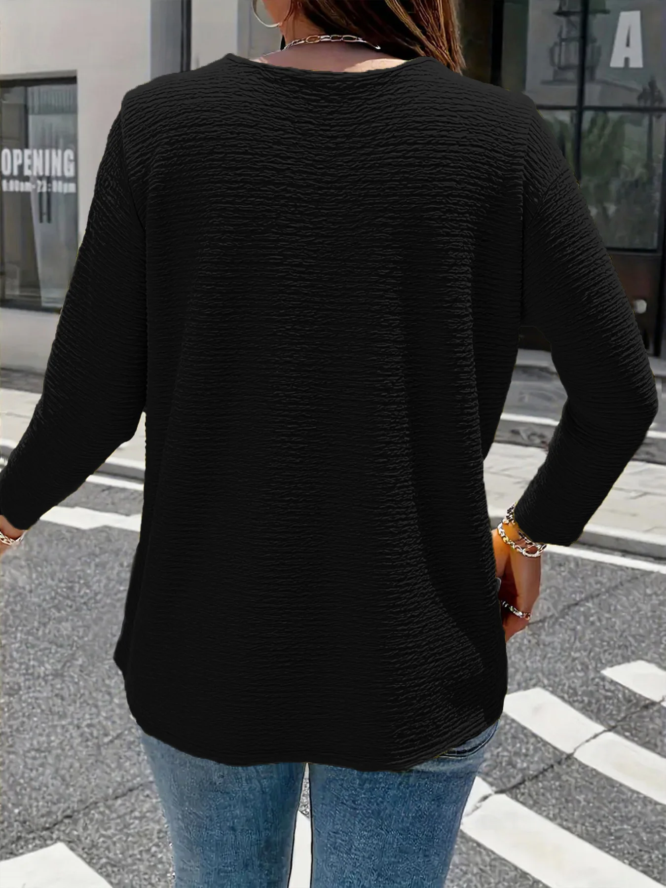 حجم كبير المرأة بلون زر متابعة طويلة الأكمام أنيقة عادية لصق تي شيرت موضة الخريف الملابس المتضخم 2025 جديد #5