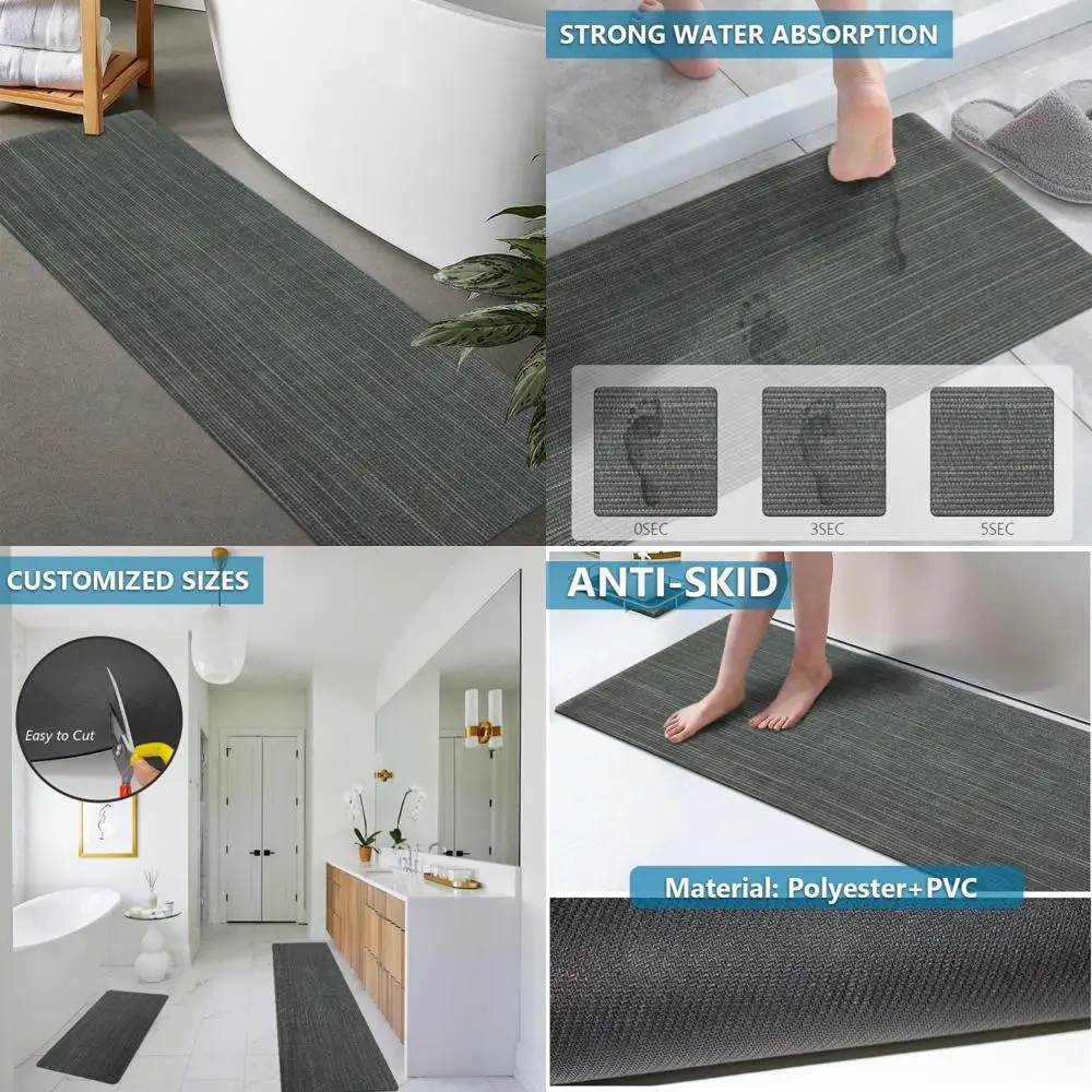 

customizable rubber non-slip, quick-dry, super absorbent thin bath rugs - washable mats for bathroom floors