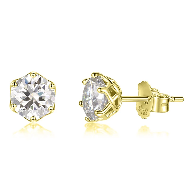 Lycfn 2CT D Color Moissanite Stud Earrings For Women 100% 925 Sterling Silver Plated 18k Gold Sparkling Wedding Jewelry