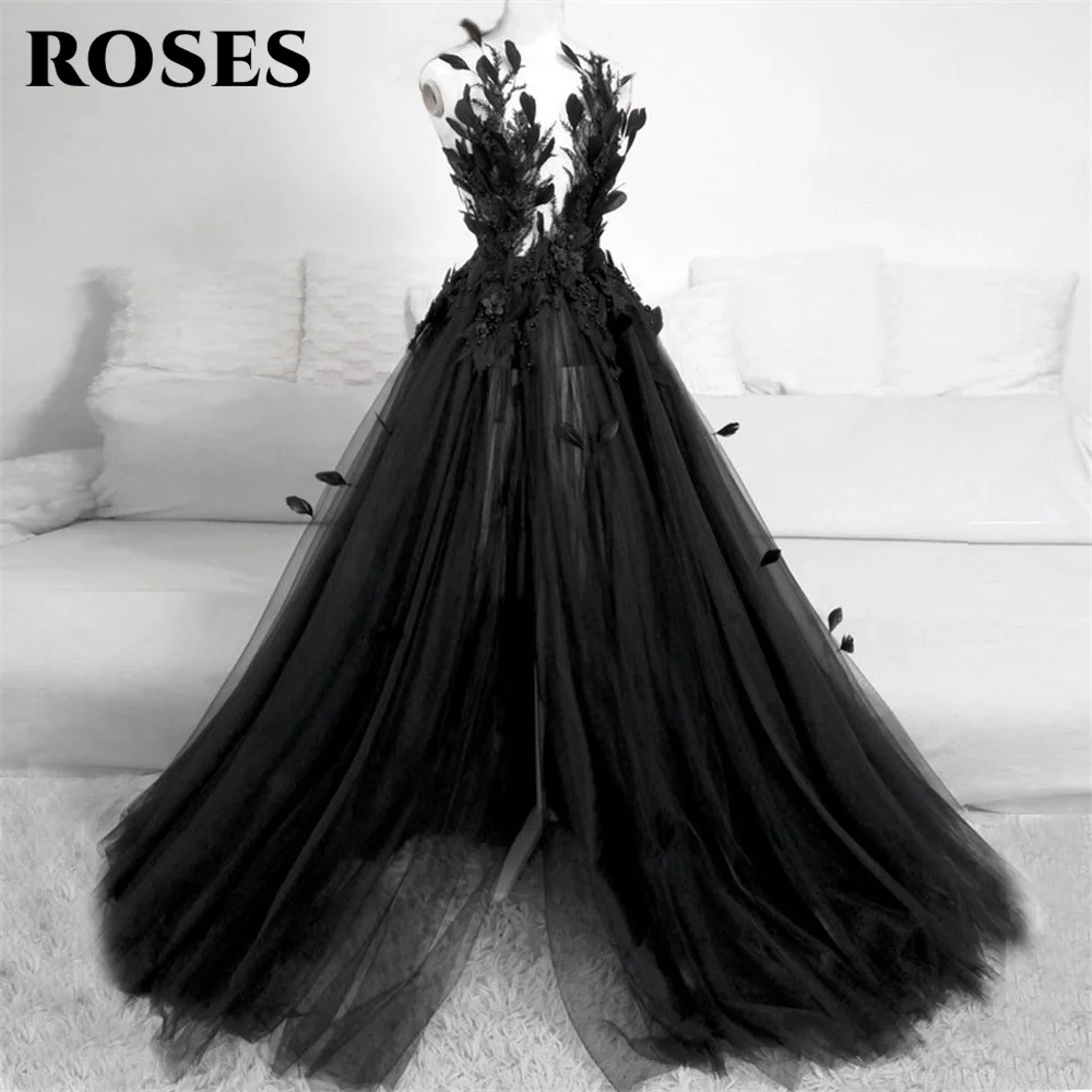 Vestido de novia de plumas negras clásicas para mujer, vestido de cumpleaños de princesa, vestidos de novia de lujo, vestido de novia de imagen Real