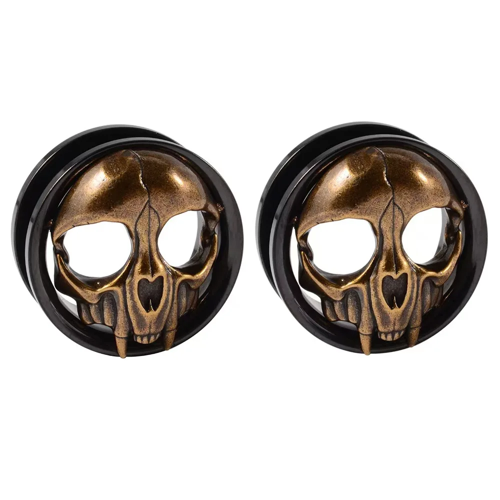 

Skull Ear Gauge Plugs 2PCS Surgical Stainless Steel Screw Fit Double Flare Ear Tunnels 8-25mm