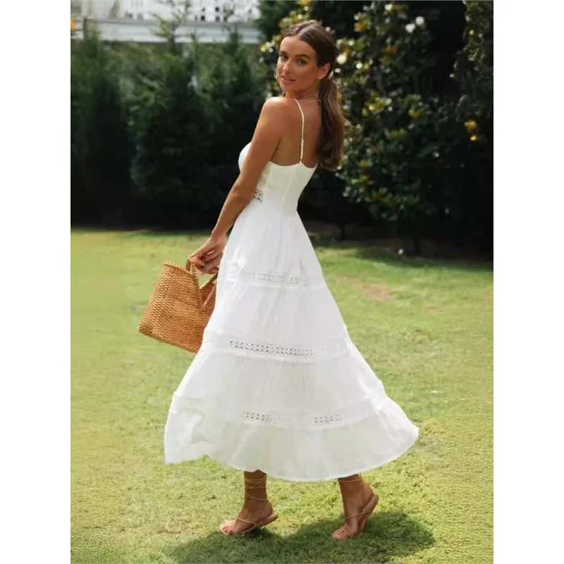 

New 2025 a summer new women boho dress fashion spaghetti strap white beach party dress robe femme elgeant casual female v i1k5u