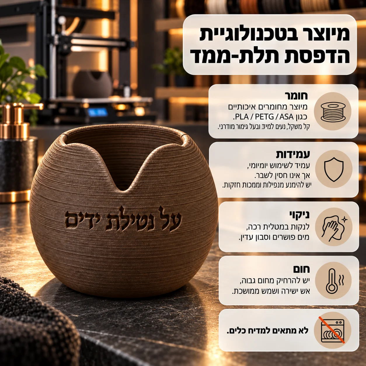 Hebrew Letter Netilat Yadayim Vessel Round Ceramic Natla Cup Negel Vasser Judaica Gift Jewish Home Ritual Hand Washing Cup