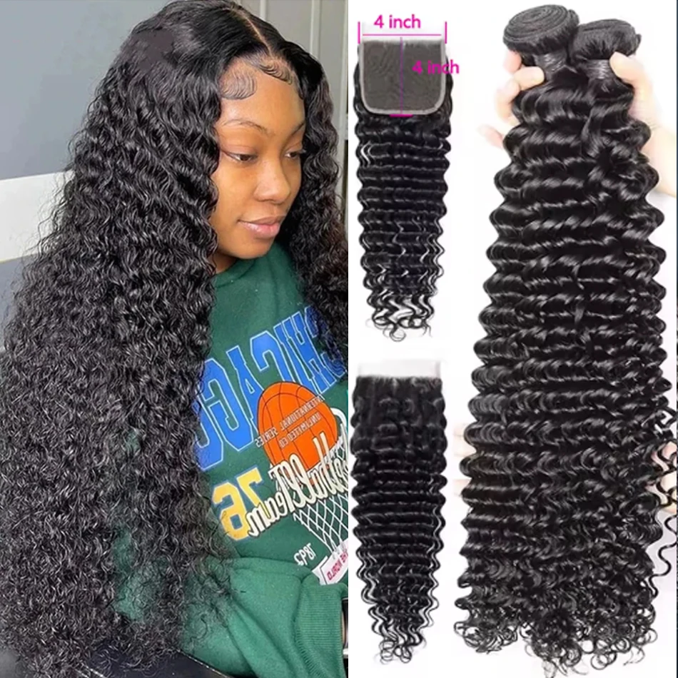 

Loose Deep Curly Wave Bundles With Closure Frontal 100% Virgin Raw Human Hair Bundles With Closure Human Hair Weave Extensions