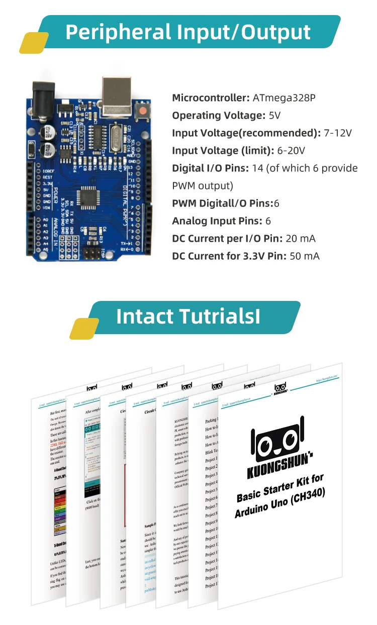 KUONGSHUN Starter-Kit mit Einzelhandelsverpackung für Schulkinder, Programmier-Set, Lernspielzeug für Arduino Uno R3 – Detail 4
