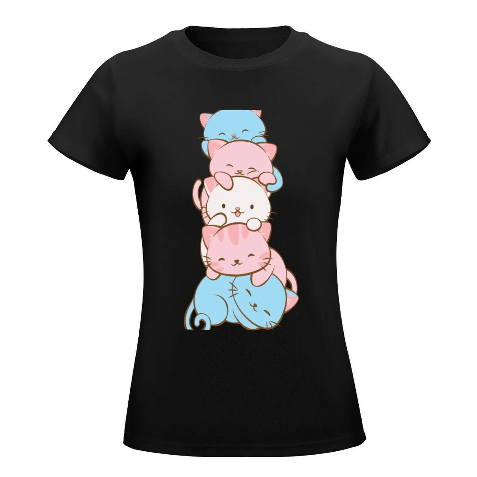 Transgender Pride Flag Cute Kawaii Cats Subtle LGBTQ Trans Pride T-Shirt kawaii clothes summer tops t shirt Women