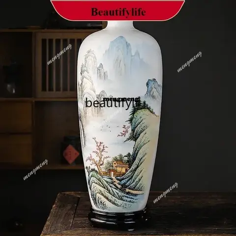 Cy Schapenvlees Vet Jade Handgeschilderde Yunshan Waterval Landschap Vaas Decoratie Chinese Woonkamer Massief Houten Huis Vierkante Tafel N