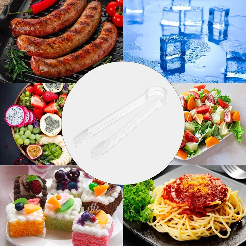 A21I-8 Pcs Plastic Buffet Serving Tongs Mini Serving Utensil Tongs Appetizers Tongs Clear Kitchen Tongs 6.3 Inch Small Ice