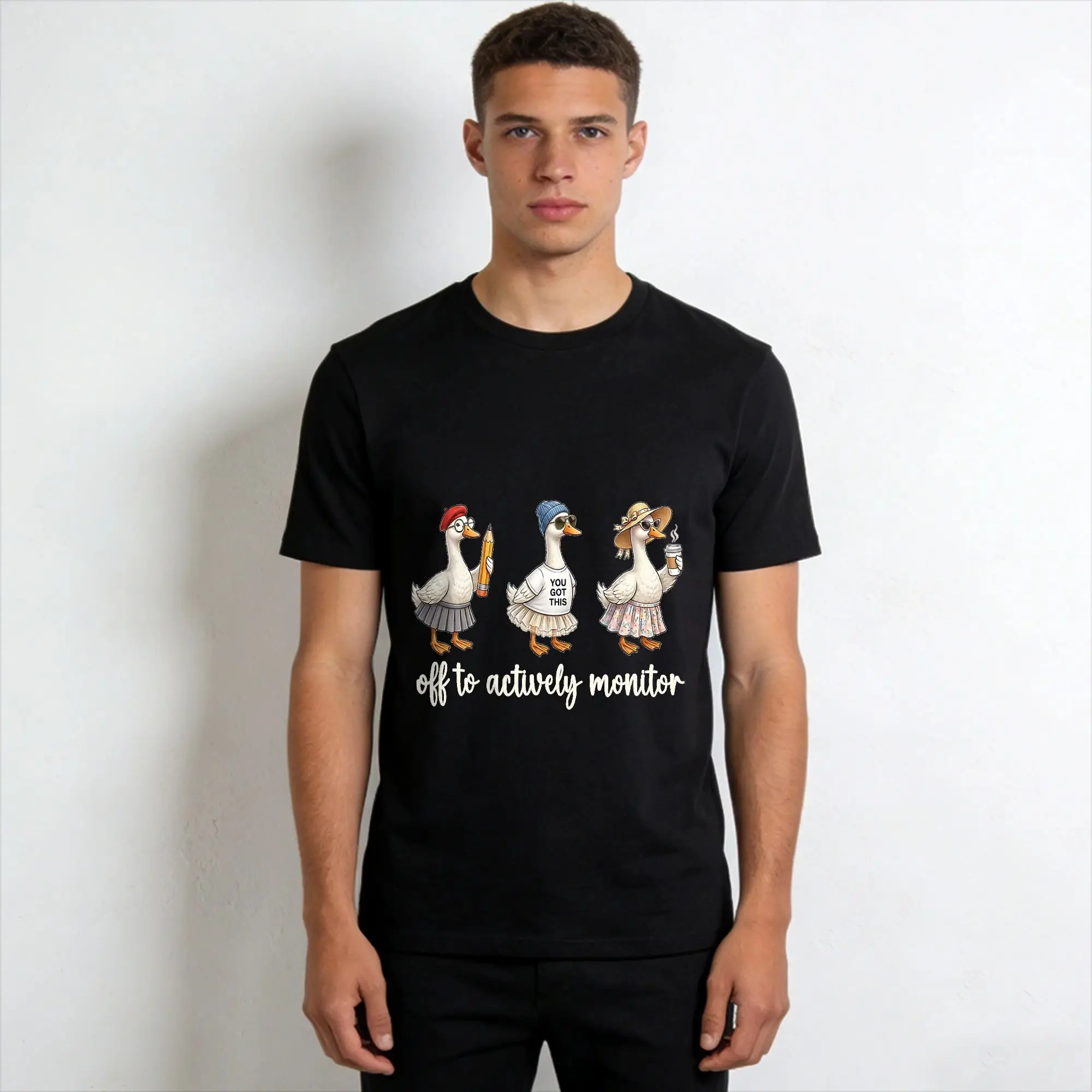 Off to Actively Monitor Teacher Testing Day Raccoon Meme T-Shirt Men  Vintage Pure Cotton  Collar Short Sleeve T Shirts Clothes