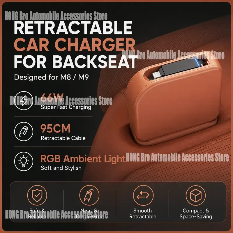 For AITO M8 M9 Rear Seat USB C Charger Docking Station Telescopic Fast Charging Port Cable Adapter Car Interior Accessories